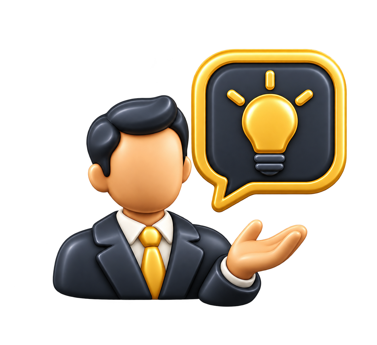 3D Business Advice Icon with Lightbulb
